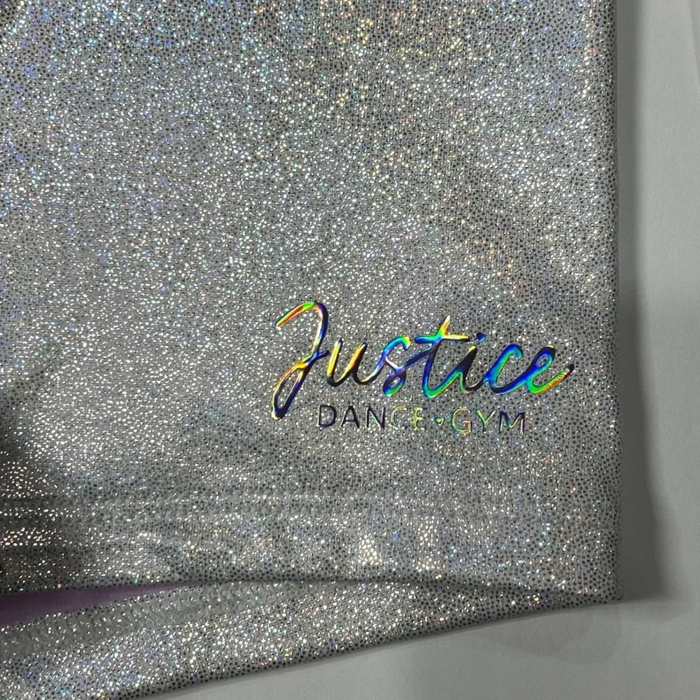 Justice Girls Iridescent Purple Silver Black Foil Dance Gym Shorts Size M 10 New